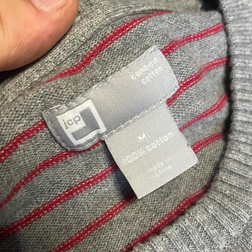 100% Cotton Gray and red striped cotton sweater in a M - Picture 3 of 8